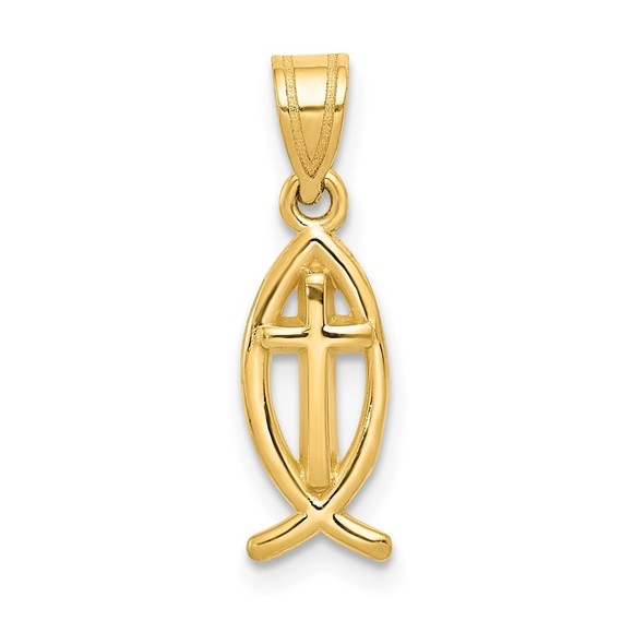 10k Yellow Gold Ichthus Fish Necklace Charm Pendant